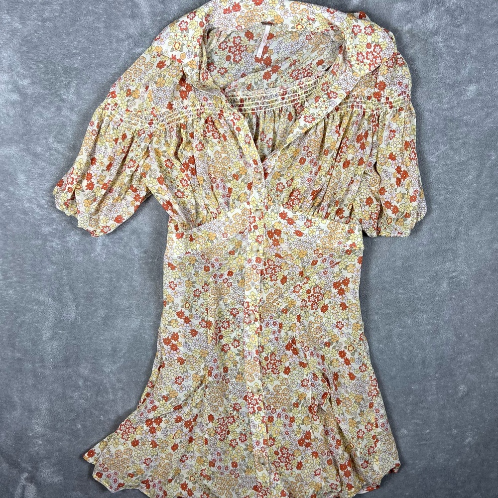 Free People Dress Womens XS Revolve Bonnie Floral Button Retro Sheer Tea Combo - Picture 5 of 11
